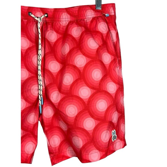 Psycho Bunny Mens XL Swim Trunks Red Geometric Print Lined Board Shorts Beach - Picture 3 of 13